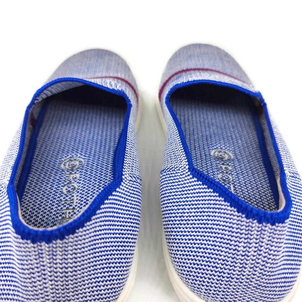 Rothy's Blue Reflective Stripe Knit Stretch Slip-On No-Lace Loafer Sneakers